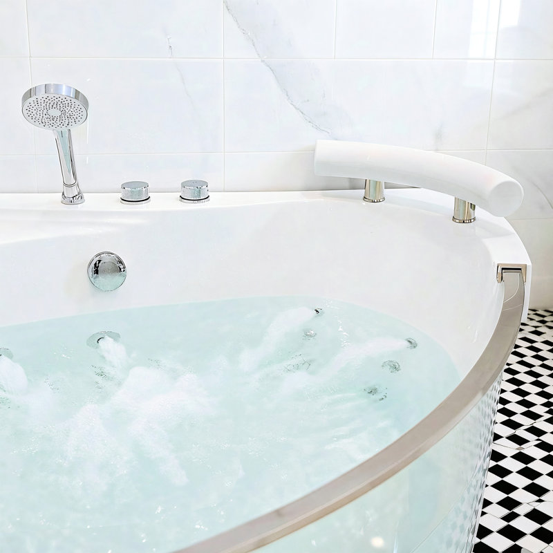 Baignoire de massage 59 pouces 16 jets pour deux personnes, conception d'angle en acrylique avec chauffe-eau, arc-en-ciel et retraite relaxante deux, éclairage système, utilisation à domicile