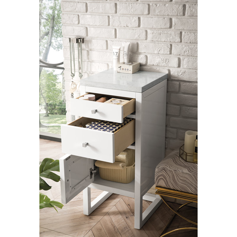 Athens 15" W Freestanding Bathroom Cabinet, Left Handed, Glossy White/Arctic Fall