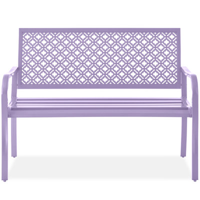 Rhanes Indoor Outdoor Steel Garden Bench w/ Geometric Backrest, Foot Levelers