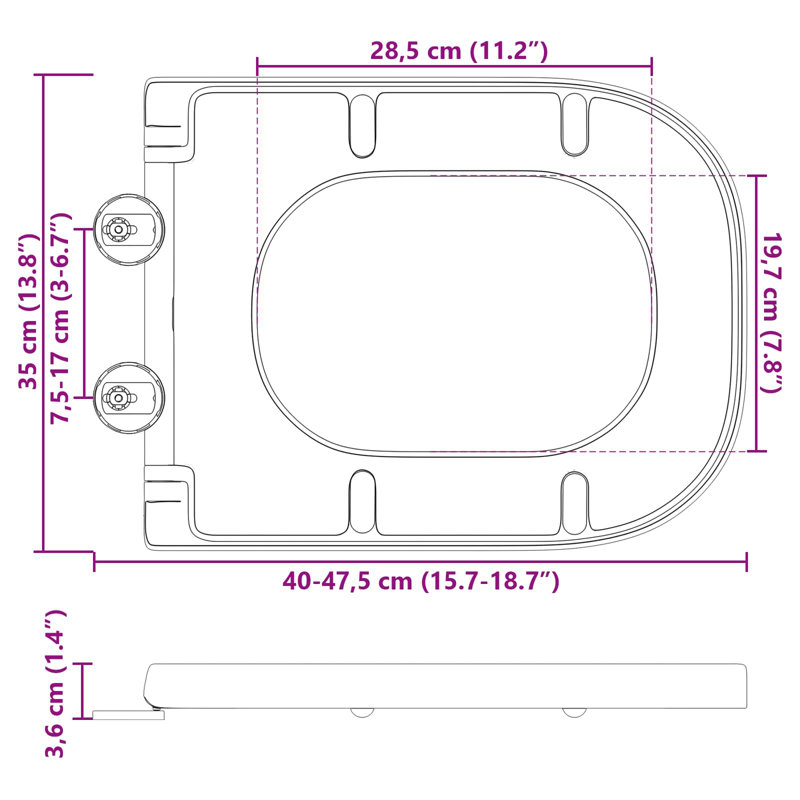 Grey Plastic Standard Adjustable Armrests Toilet Seat Oval, Black