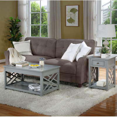 Ensemble de 2 pièces de 36 po de largeur avec 1 table basse rectangulaire et 1 table de bout avec rangement Lund