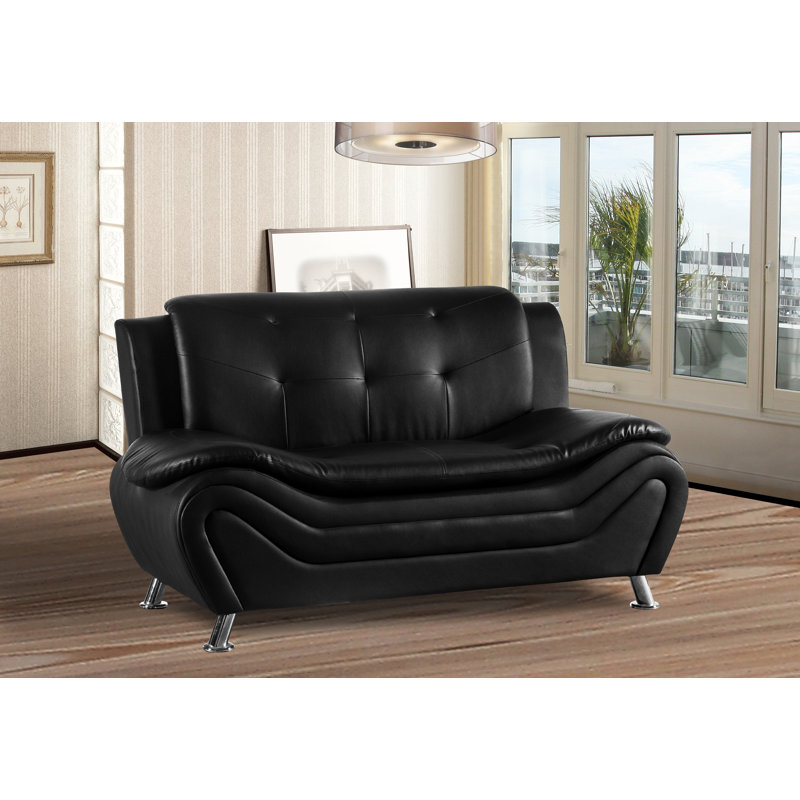 Causeuse sans accoudoirs en similicuir de 61 po Halley, Similicuir noir
