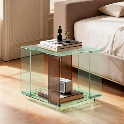 Table de bout en acrylique avec rangement Table de chevet carrée moderne H 18 po