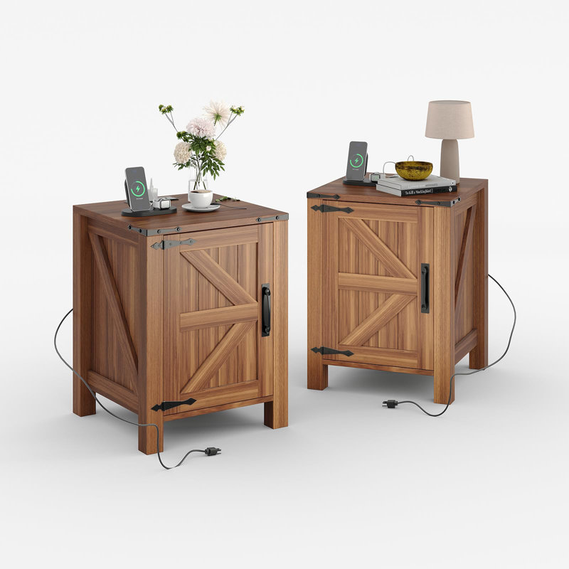 Table de chevet et table de bout moderne à deux niveaux 18 po avec station de charge pour chambre à coucher et salon 18 po