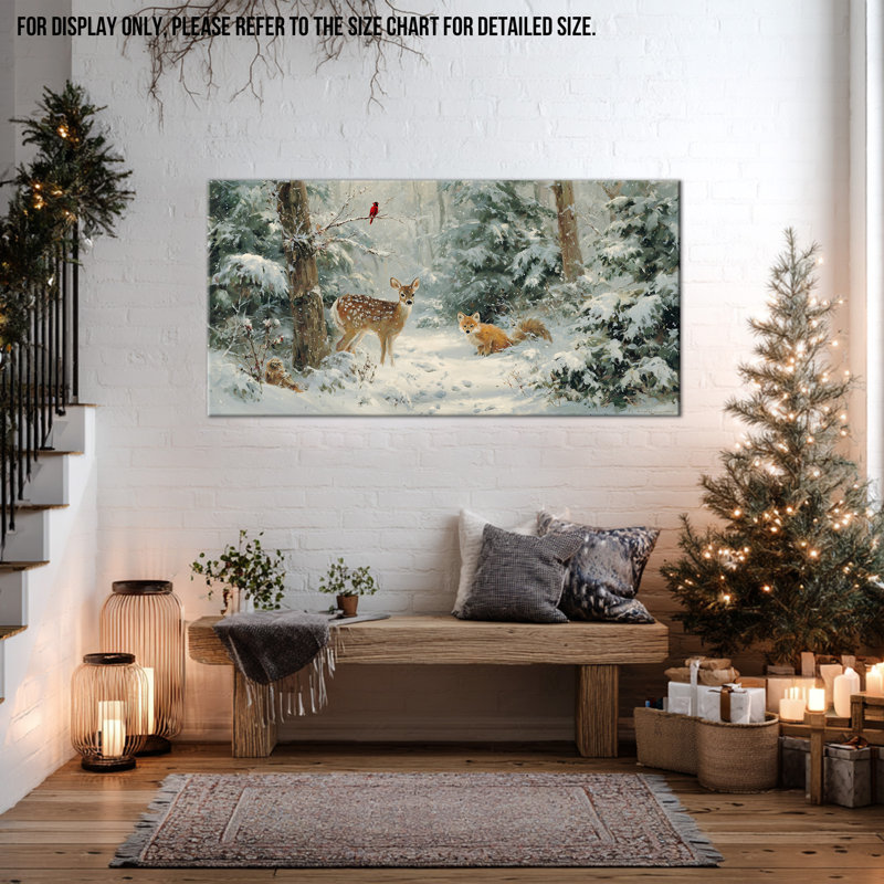 Reproduction d'art sur toile, "Winter Snow Animal" pour chambre à coucher, œuvre d'art d'hiver pour salon, impression sur toile tendue encadrée, 20 po x 40 po