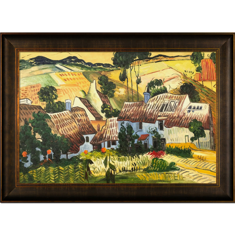 «Thatché maisons contre une colline» par Vincent Van Gogh, peinture encadrée, H 30,5 po x l 42,5 po x P 2 po