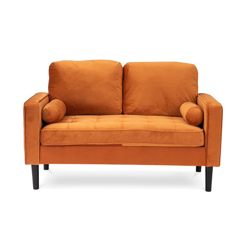 Baity Cushioned Loveseat Sofa, Velvet Orange, 2