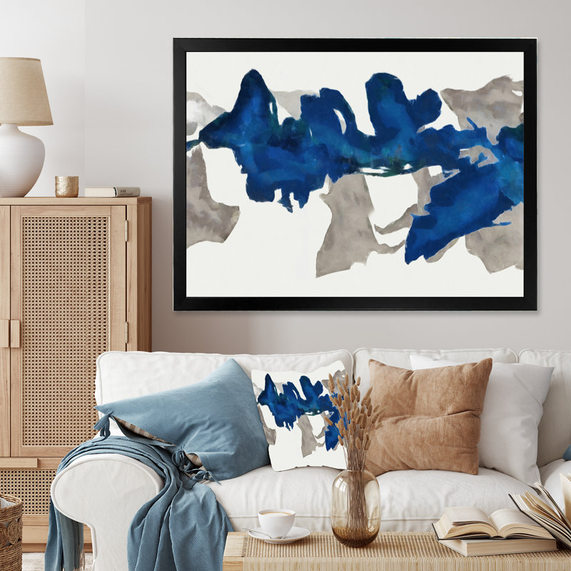 " Gouache Sapphire On Grey ", 12" H x 20" W x 1" D, Black Framed