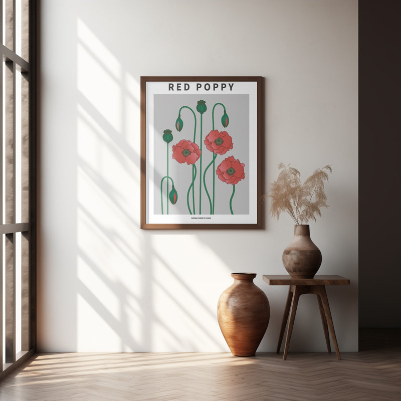 "Red Poppy", art mural texturé encadré, Naturel, H 14 po x l 10 po