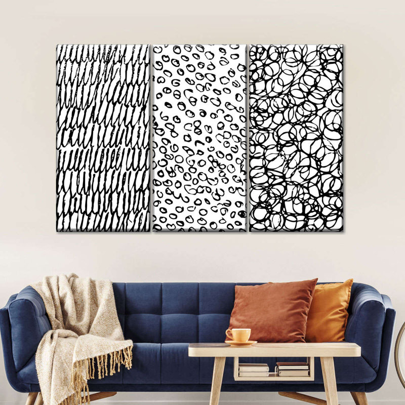 Motif de motifs abstraits simples sur plusieurs pièces, H 38 po x l 24 po x P 1,25 po
