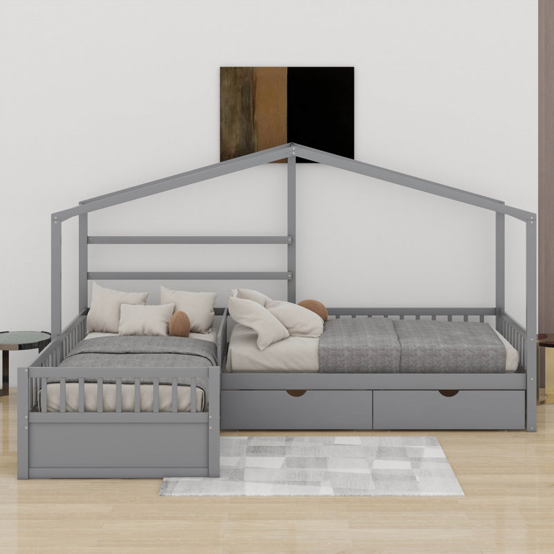 Lit plateforme simple avec tiroirs, Gris