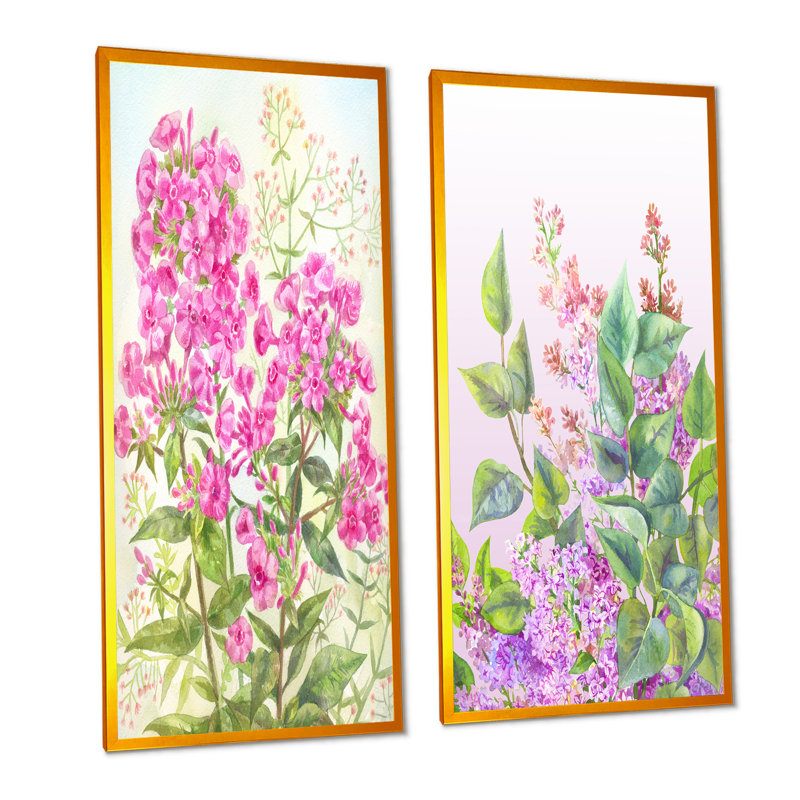 Fleurs de lilas mauves - ensemble de 2 peintures sur toile, H 20 po x l 24 po x P 1 po, Cadre photo doré
