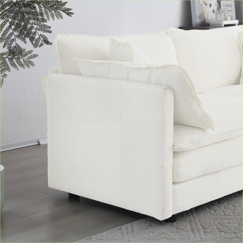 Canapés modulaires | Ensemble de sièges modernes en bois massif 3 pièces pour salon et bureau à domicile | blanc neige | Chenille
