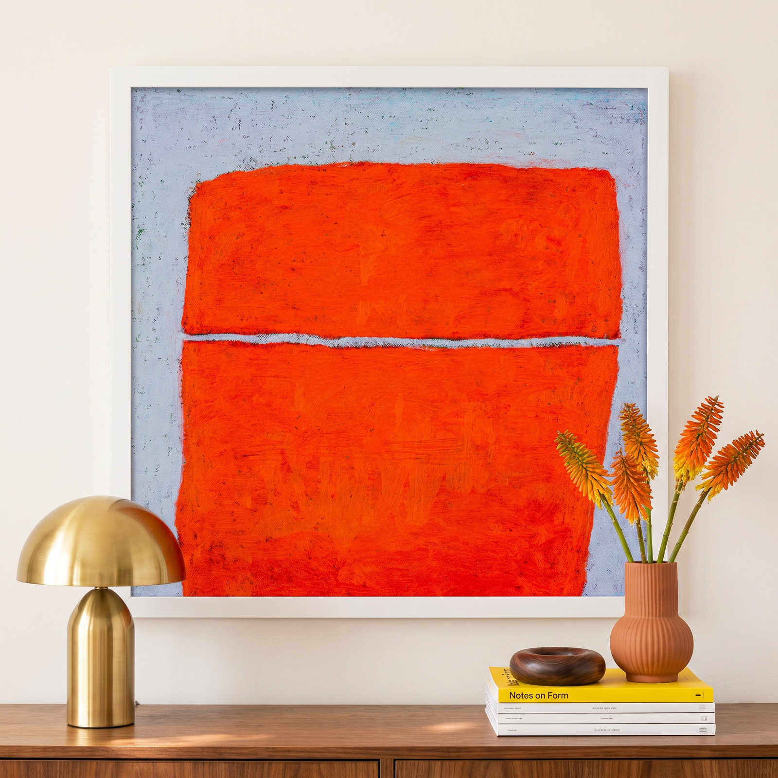 Dowlin "Tangerine Split" Print by Stephanie Dennis, White, 30" H x 30" W  x 1.25" D