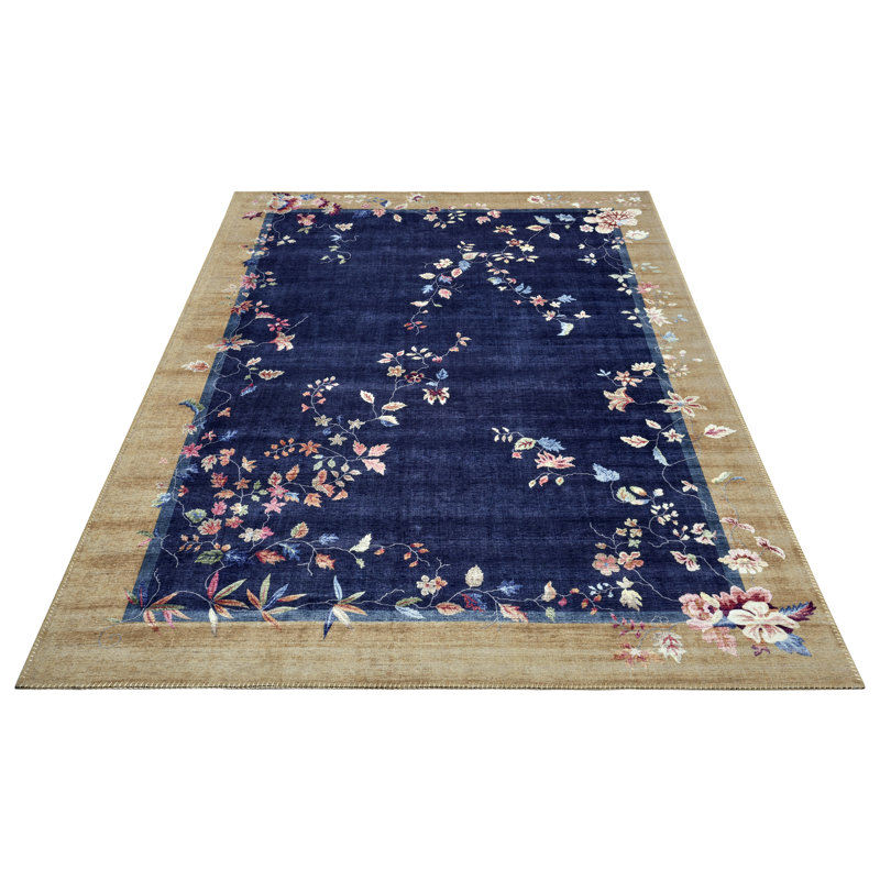 Machine Woven Blue/Gold/Beige Rug, Rectangle 200 x 290cm