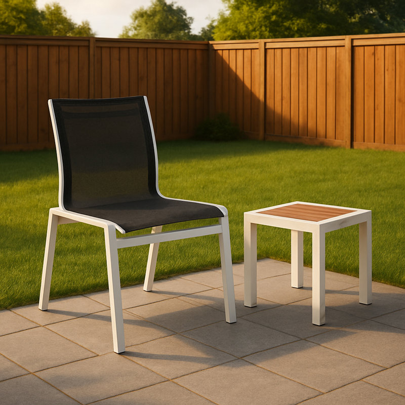 Chaise d'appoint de patio empilable Lajoy, Noir, Blanc