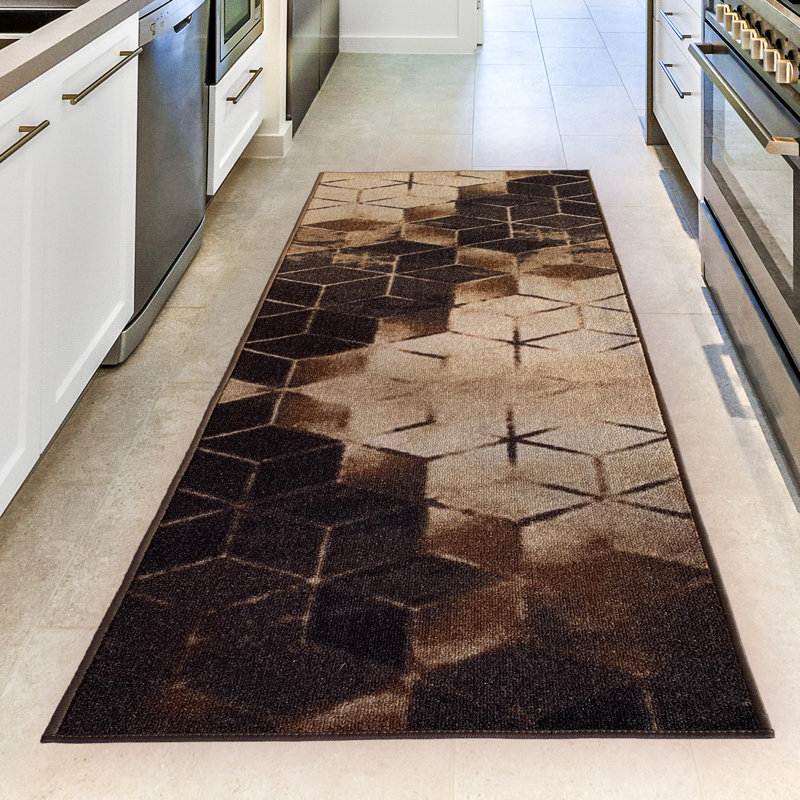 Lenita Geometric Tufted Brown Area Rug, Runner 2'7" x 23'