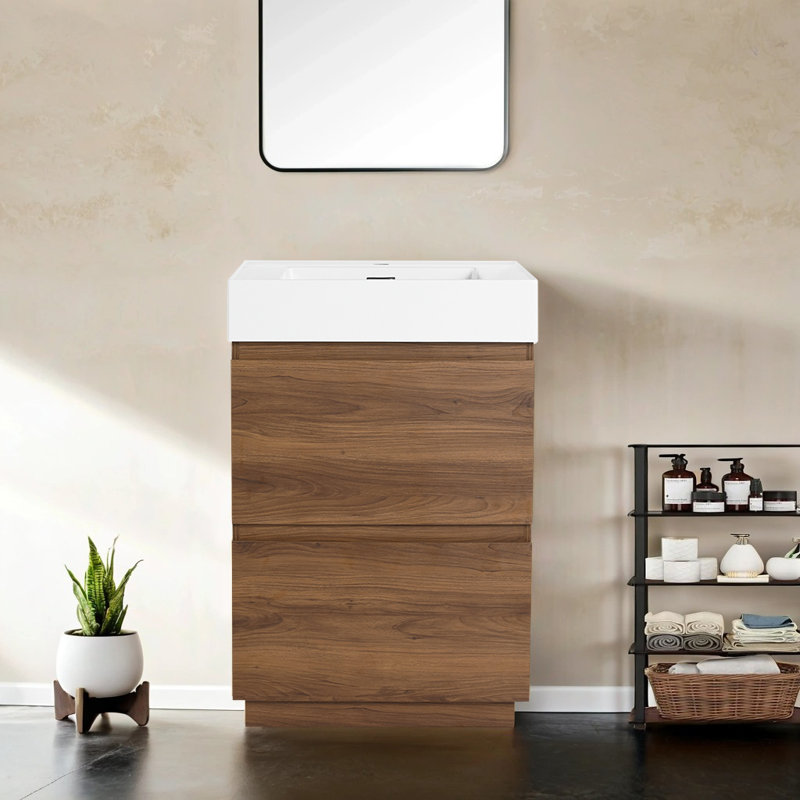 Nohelly 24.31'' Single Bathroom Vanity with Resin Top, Brown