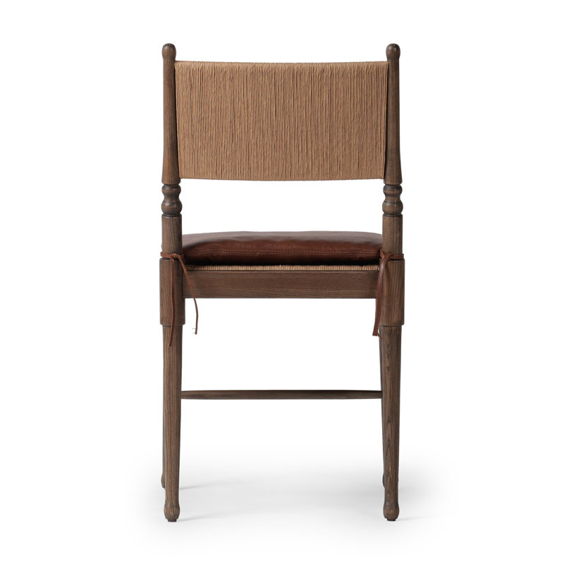 Fayth Dining Chair with Cushion, Mahogany Genuine Leather, Antique Walnut