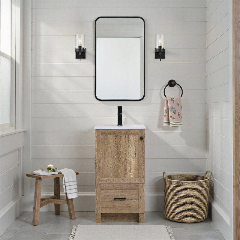Ensemble de meuble-lavabo simple 19 po Soma, Chêne naturel, Blanc