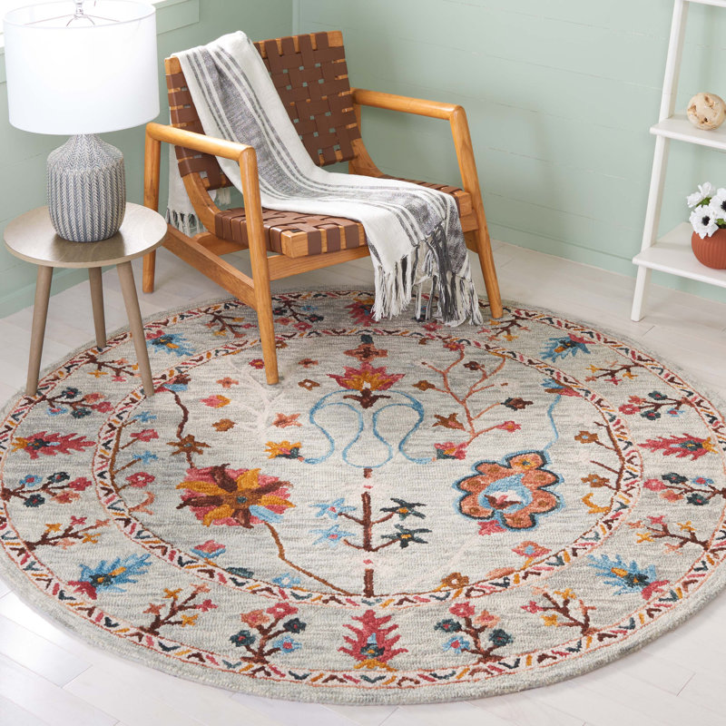 Tapis en coton touffeté à la main Lozoya , Rond 6 pi