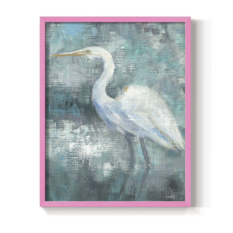 Coastal Egret II Framed Print - Solid Wood, H 21 po x l 17 po, Pink