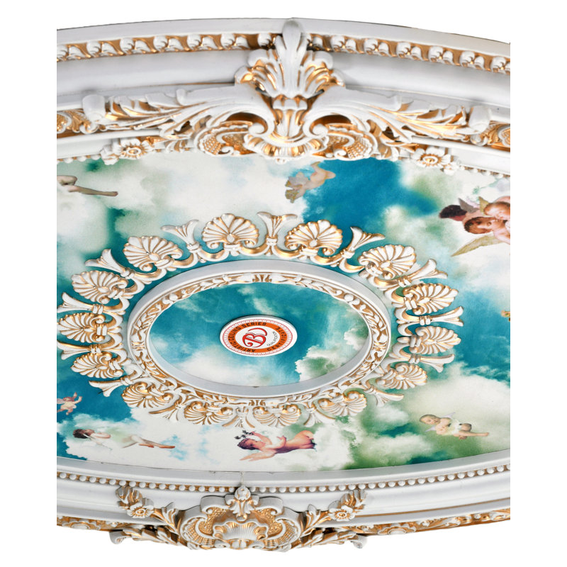White Oval Cherub Ceiling Medallion 42.75in