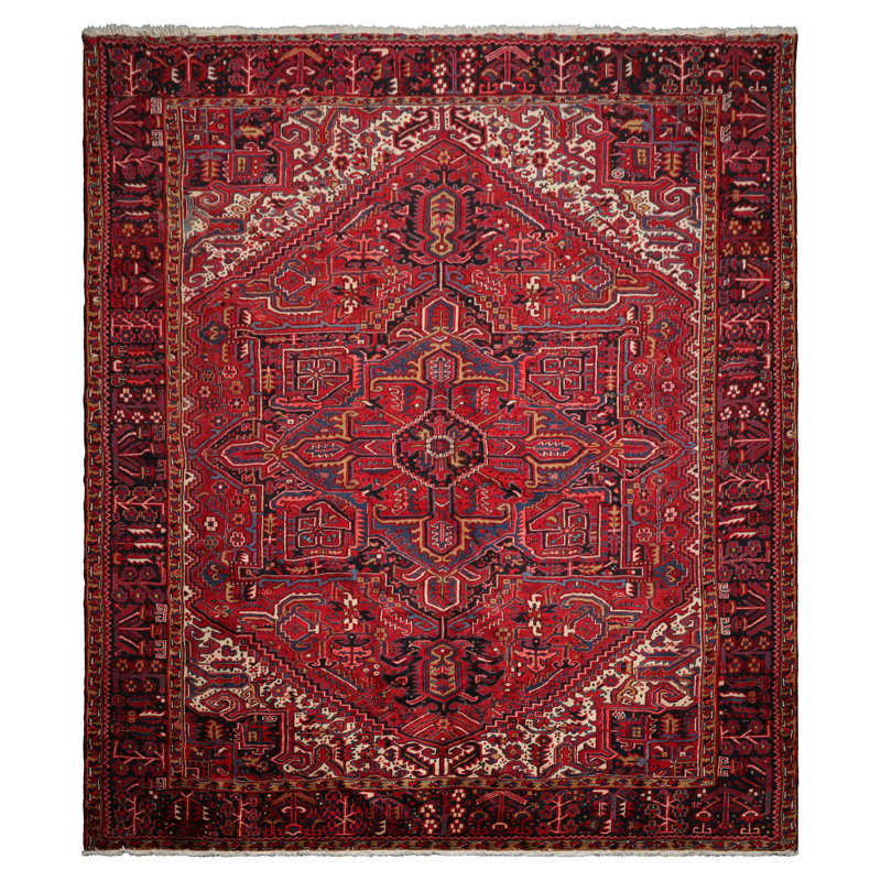 Tapis traditionnel rouge en laine noué à la main 10 pi 4 po x 12 pi 1 po