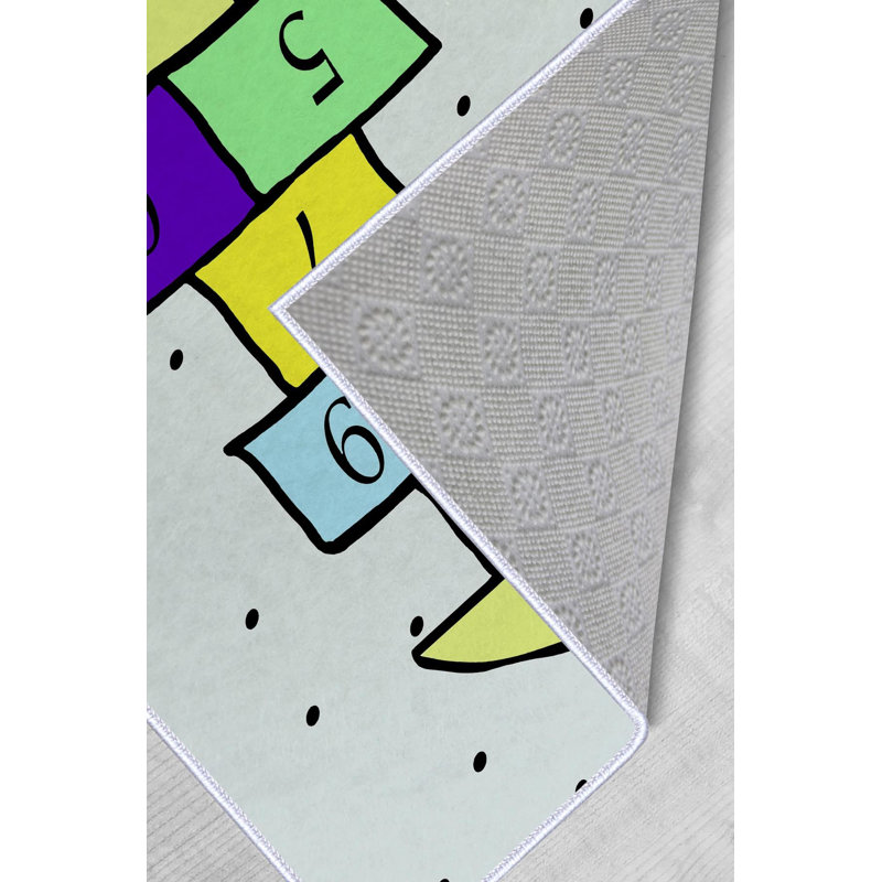 Tapis bleu / rose / jaune en polyester tissé à la machine Abbottsford, Rectangle 5 pi 11 po x 9 pi 2 po