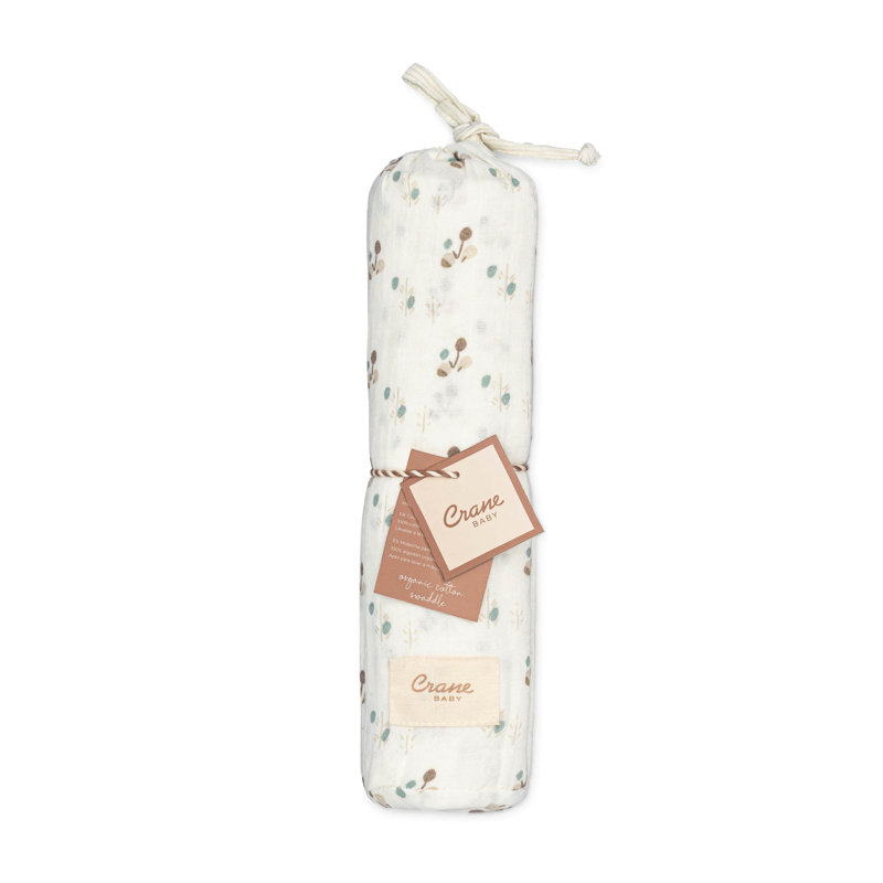 Organic Cotton Swaddle Blanket, 100% Organic Cotton, Poppy Pattern, Crane Baby