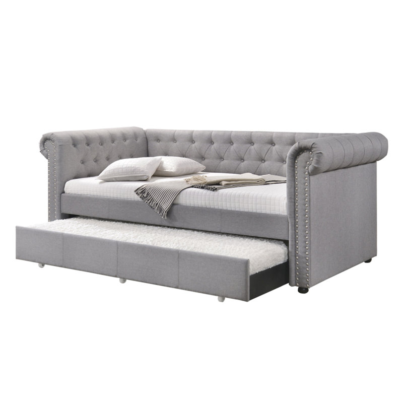 Lit de jour Justice en tissu gris fumée avec couchette