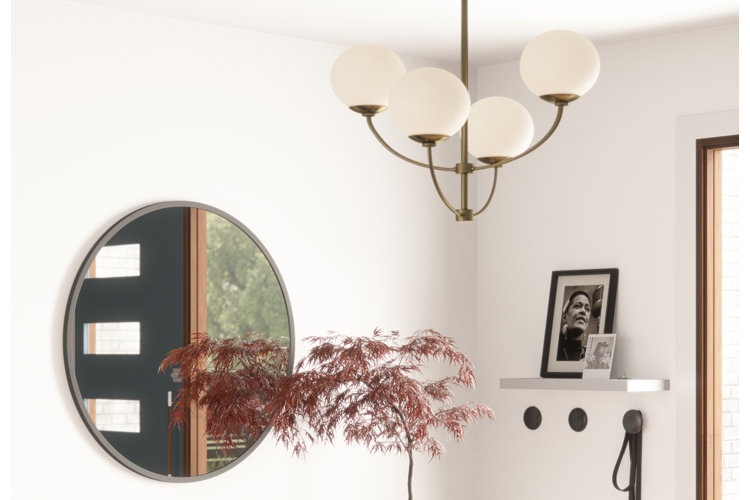 Entryway with pendant globe chandelier.