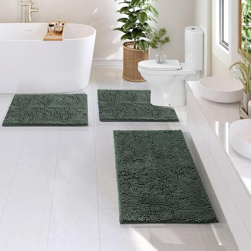 Bathroom Rugs, Chenille Bath Mat - Machine Washable Bath Mats For Bathroom Non-Slip Backing Rubber, Quick Dry Bathroom Mat