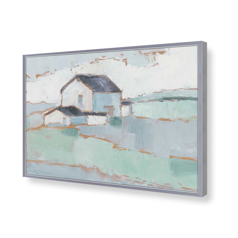 Farmhouse on Open Fields II, reproduction dans un cadre, H 9,25 po x l 11,25 po, Cadre de coin ouvert en chrome poli