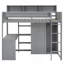 Lit mezzanine simple en bois avec plusieurs tablettes de rangement et garde-robe, gris-487014556