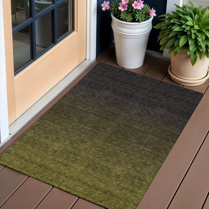 Tapis extérieur lavable abstrait vert olive et gris anthracite 3 pi x 5 pi