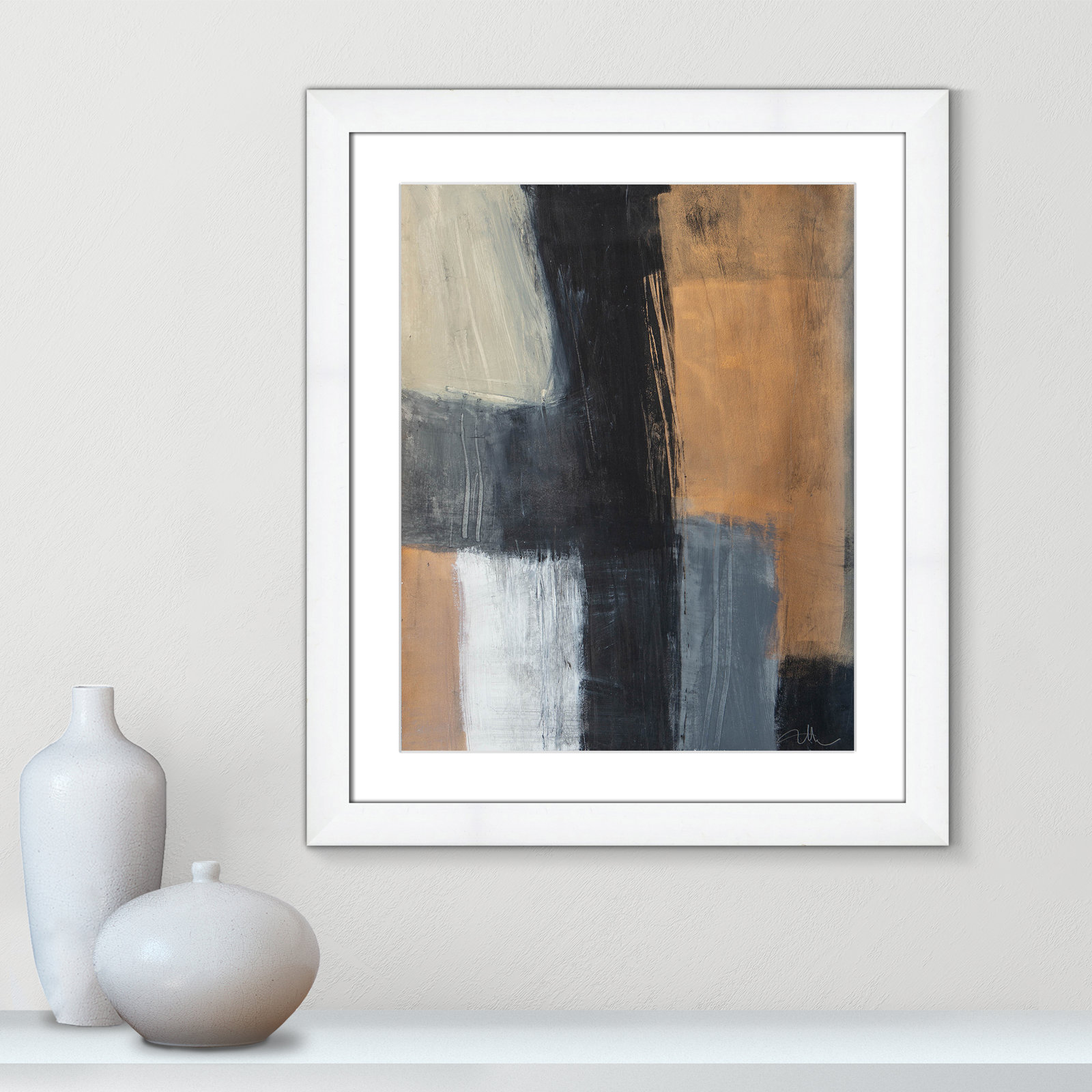 Calderon "Metallic Slate II" Print, 27" H x 23" W x 1.25" D, White Cube Frame Matted