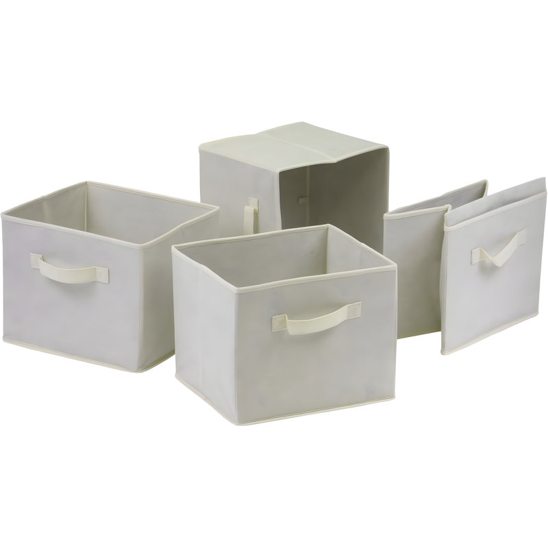 Winsome Wood 4-Section Storage Shelf With Foldable Fabric Baskets, Open Airy Design, Solid And Composite Wood Construction