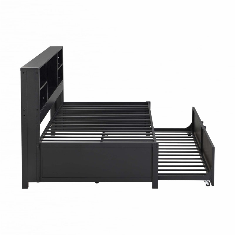 Metal Twin Size Daybed with Twin Size Trundle, Black