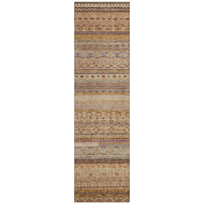 Machine Washable Indoor/Outdoor Chantille ACN2722 Striped Rug, 2'3" x 7'6" Runner, Terracotta