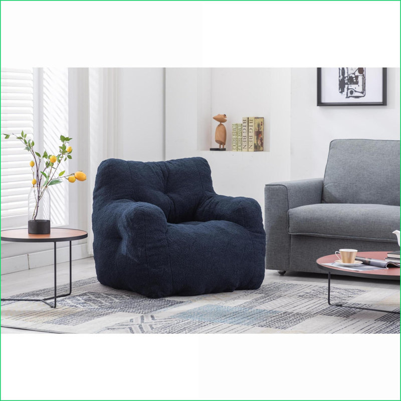 Soft Teddy Fabric Bean Bag Chair – Ergonomic Backrest, No Assembly Needed | Teddy | Dark Blue