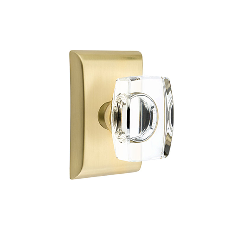 Ensemble de boutons de passage Emtek avec rosette Neos et bouton en verre Windsor, Laiton satiné