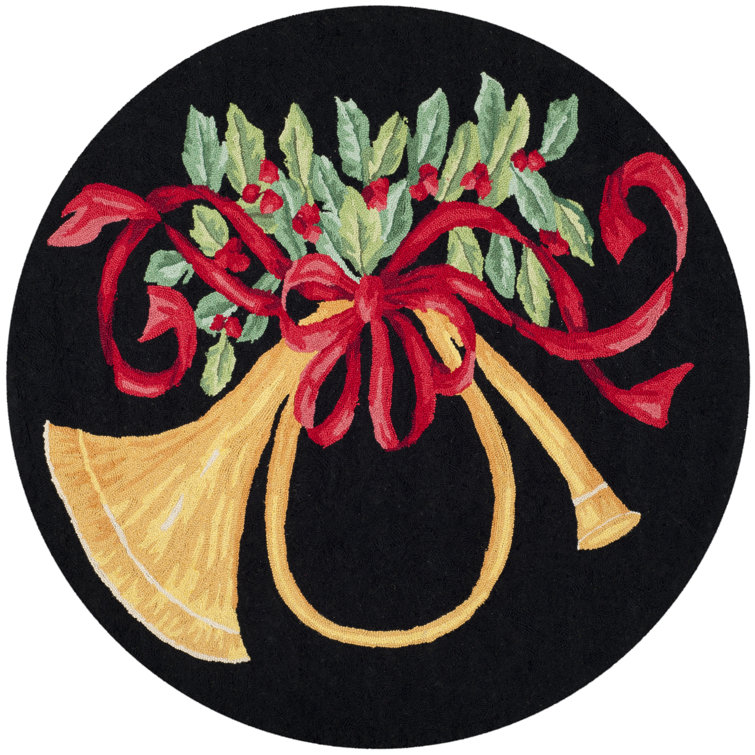 Encratis Hand Hooked Wool Pile Floral Rug in Black