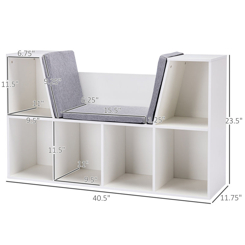 6-Cubby Bookcase with Reading Nook & Cushion, Multi-Purpose Kids Storage