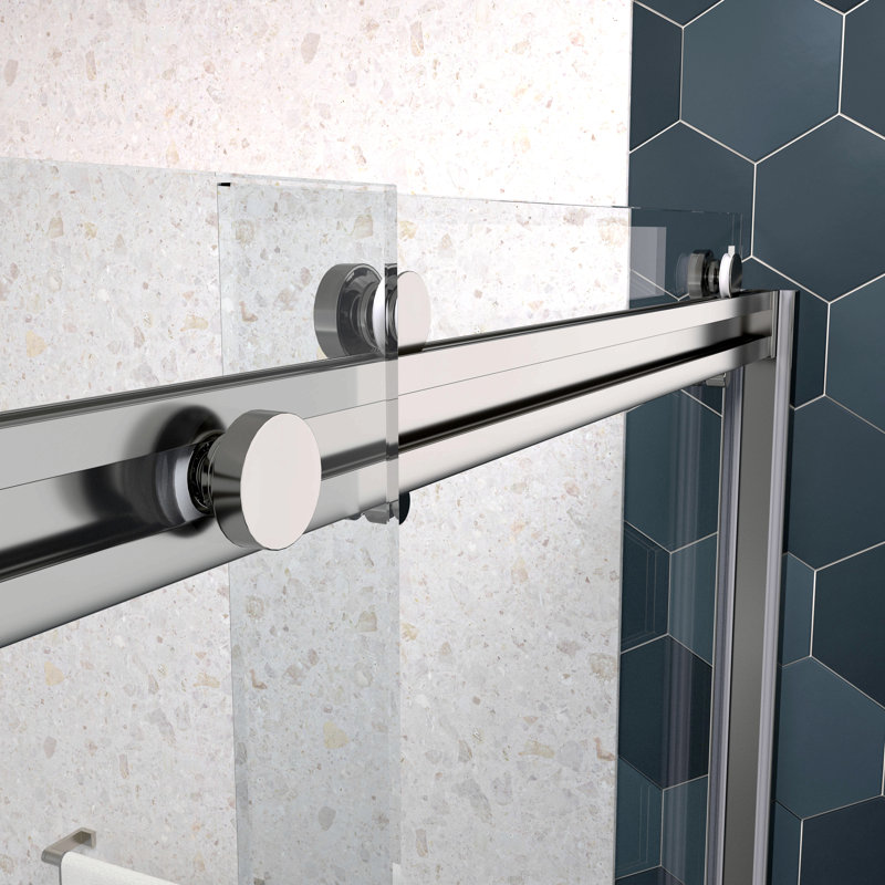Porte de douche à dérivation, porte coulissante, avec verre trempé 5/16 po, Nickel brossé