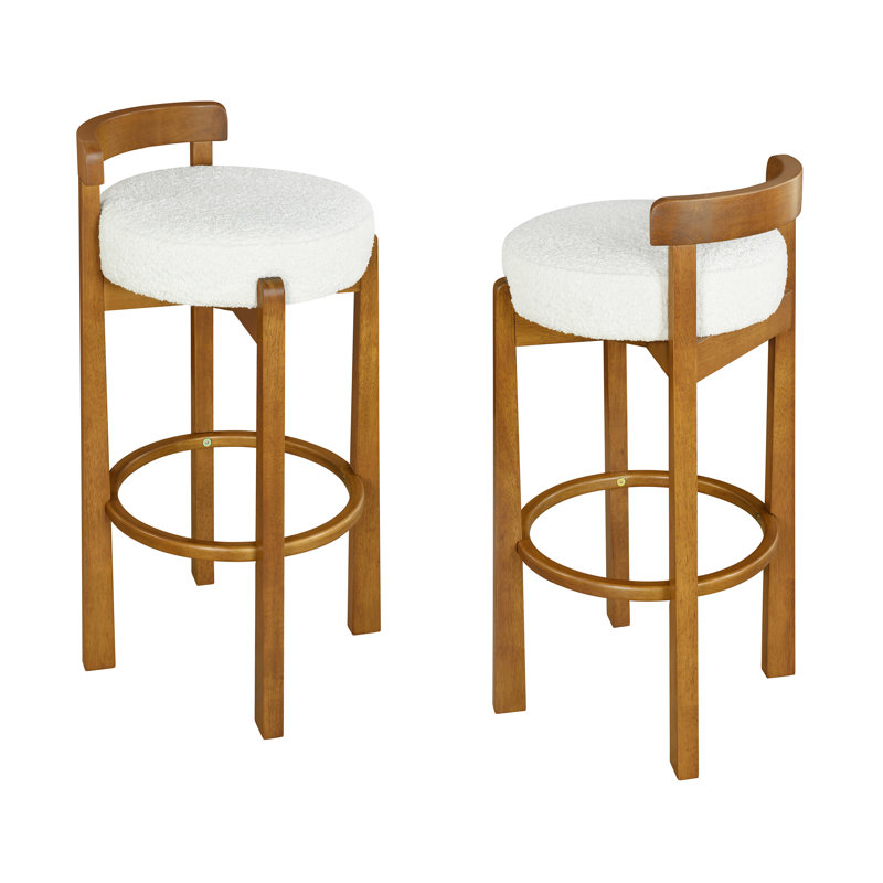 Ray Rubberwood Counter and Bar Stools With Cushion Seat, 2, White Boucle/Walnut Frame, 30.60