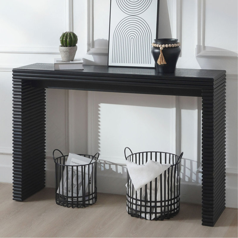 Console moderne noire à motif nervuré, console en bois, table d'entrée de l 47 po, console étroite de table d'entrée noire, table de couloir moderne, table de canapé moderne, table de salon