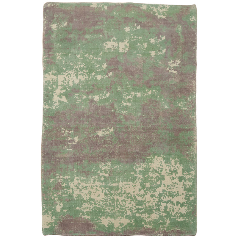 Contemporary Green Abstract Area Rug 4x6 Ft Handmade Oriental Wool Carpet