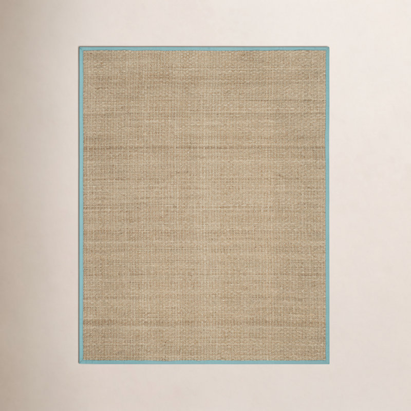 Auckland Bamboo Slat/Seagrass Natural/Teal Area Rug, Rectangle 5' x 8'
