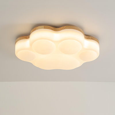 Modern LED Paw Shape Flush Mount Ceiling Light with Natural Wood Accent